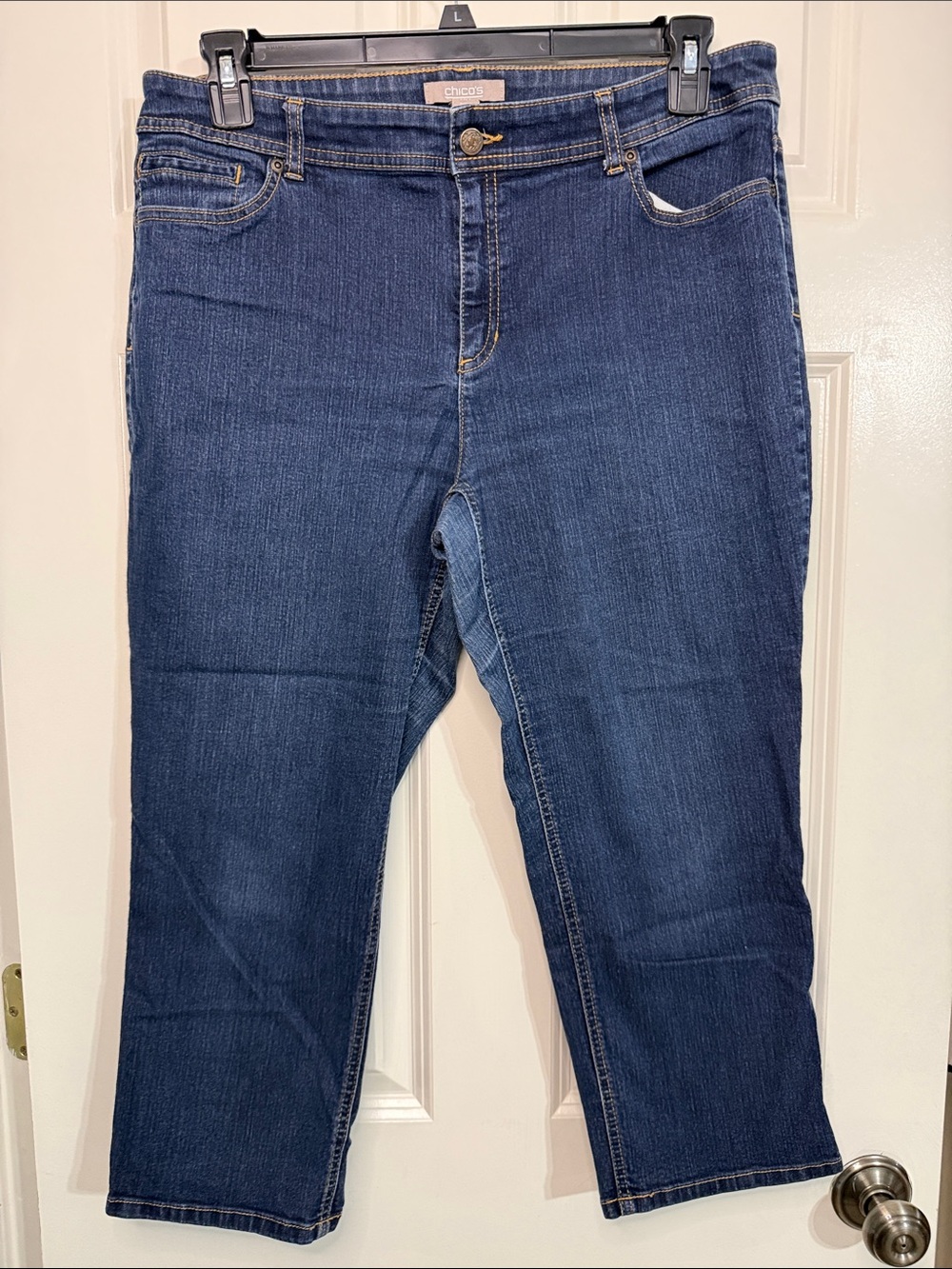 Chico's Straight-Leg Dark Blue Cropped Stretch Jeans